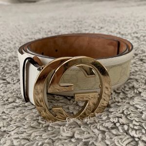 White Mono Gucci Belt